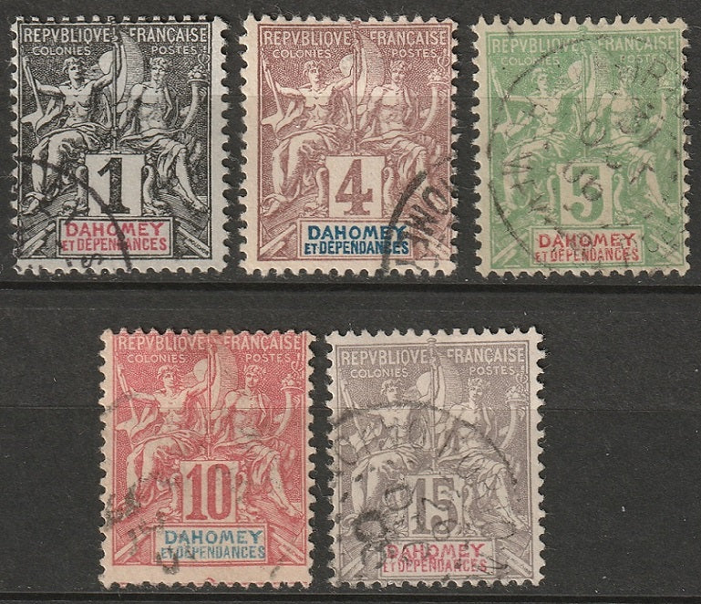 Dahomey 1901 Sc 1,3-6 set low values used