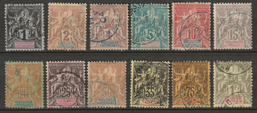 Madagascar 1896-1906 Sc 28/46 partial set used