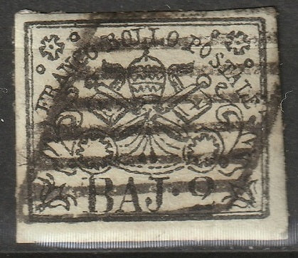 Italy Roman States 1852 Sc 3 Papal States used on backing paper