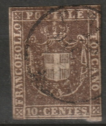 Italy Tuscany 1860 Sc 19 used deep brown small thin