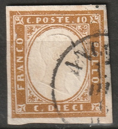 Italy Sardinia 1862 Sc 11a used light brown paper adhesion