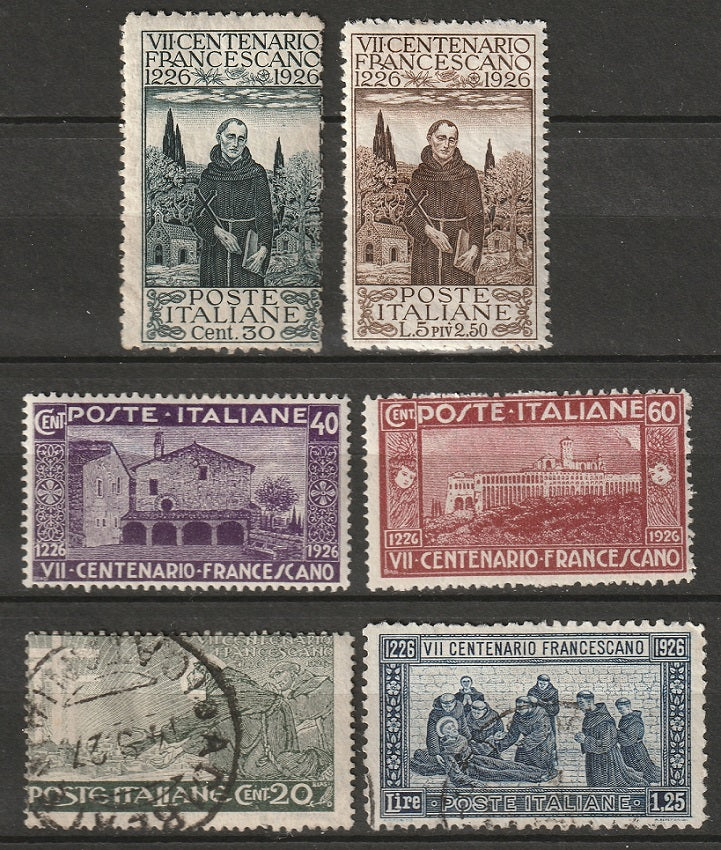 Italy 1926 Sc 178-82 set MH*/used (182 toned gum)