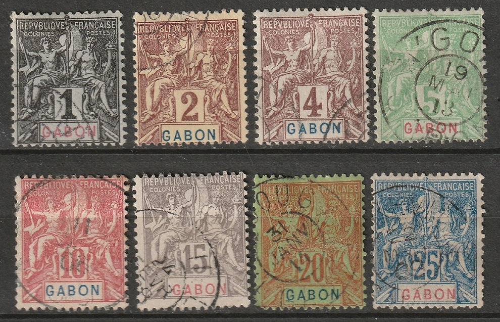 Gabon 1904 Sc 16-23 partial set used