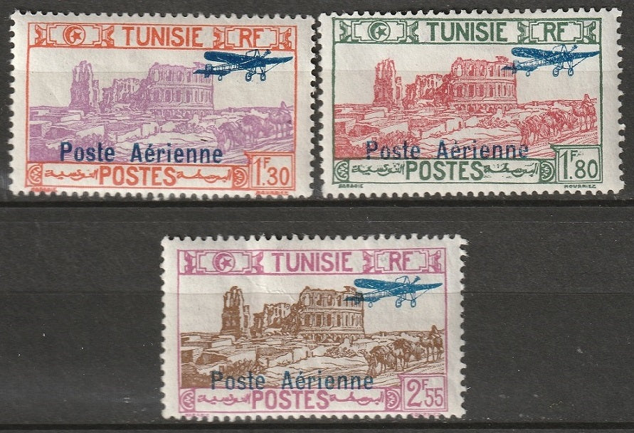 Tunisia 1928 Sc C7-9 air post set MH* some disturbed gum (C7 large thin)