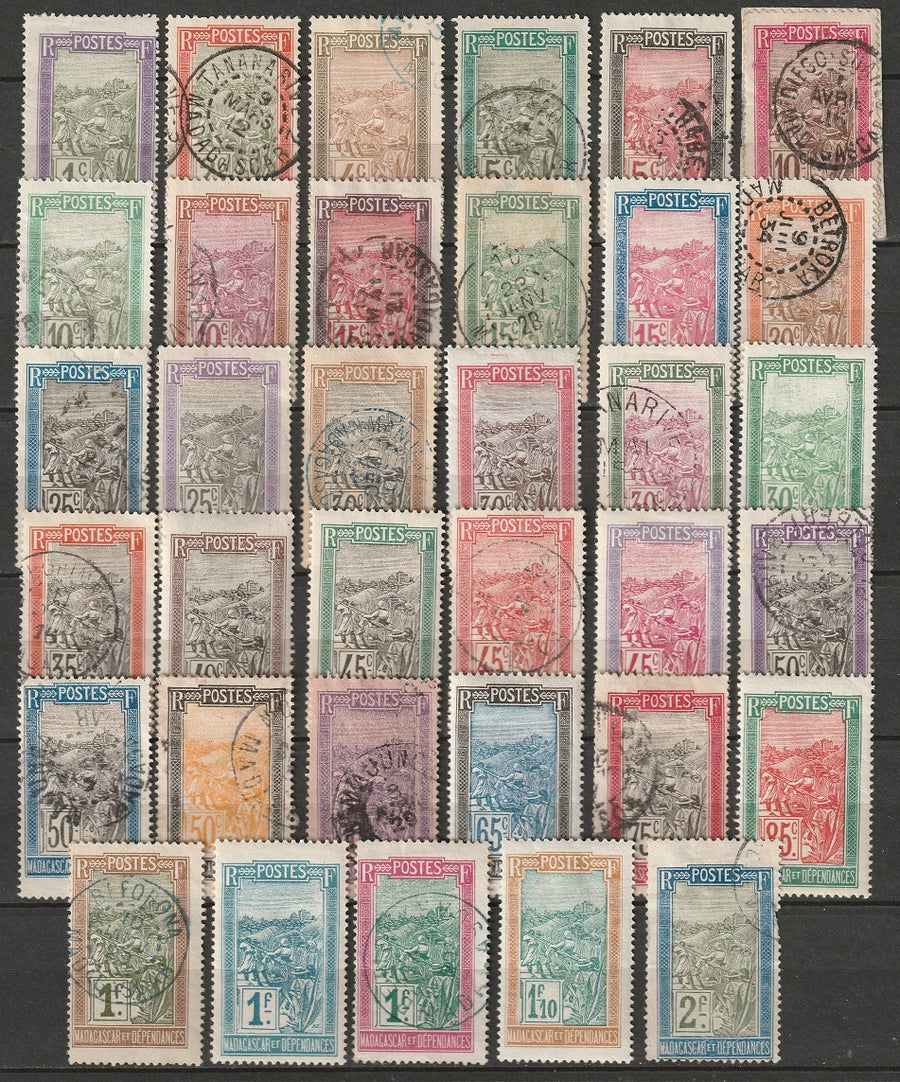 Madagascar 1908-28 Sc 79-113 partial set used/MH* 35 values