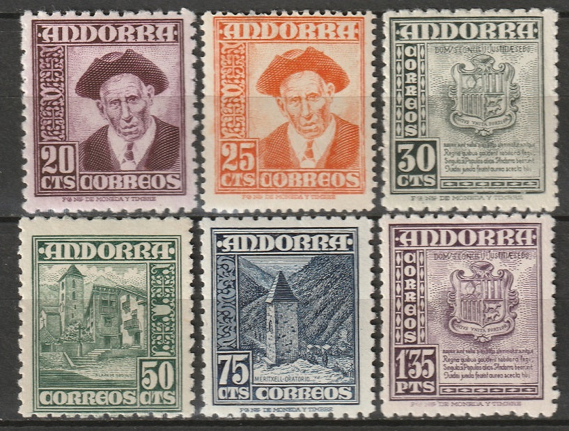 Andorra Spanish 1948-53 Sc 40-5,47 partial set MH*