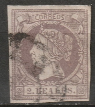 Spain 1860 Sc 54 used thin paper cartwheel cancel