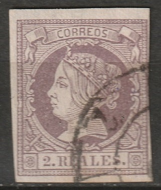 Spain 1860 Sc 54b used thick paper cartwheel cancel