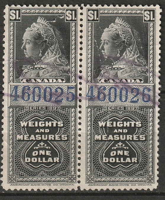 Canada 1897 FWM51 revenue weights & measures pair used pinholes