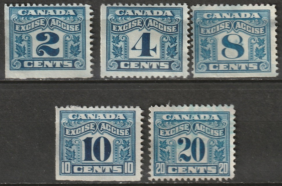 Canada 1915 FX36/FX43 revenue excise tax partial set MNG(*)/used some thins