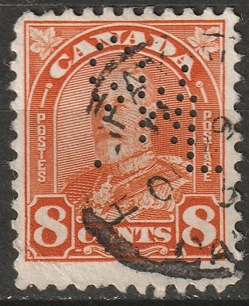 Canada 1930 Sc 172 perfin "GWL" (Great West Life Halifax) used