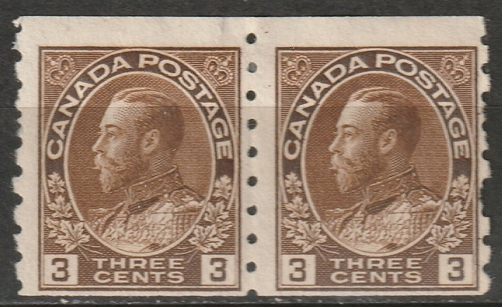 Canada 1918 Sc 129 coil pair MH* some disturbed gum