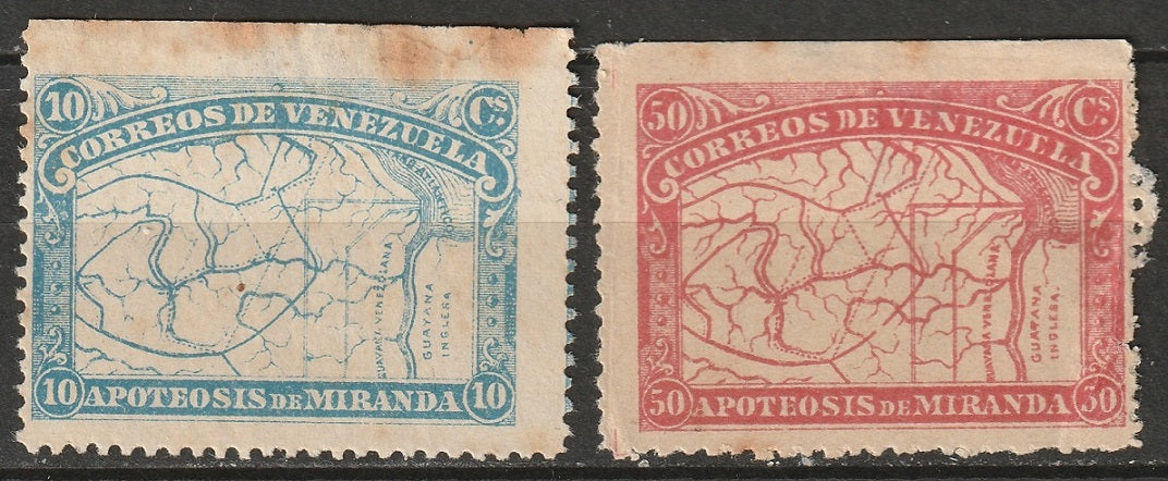 Venezuela 1896 Sc 138,140 MH* disturbed gum/thins/toning spots thin paper