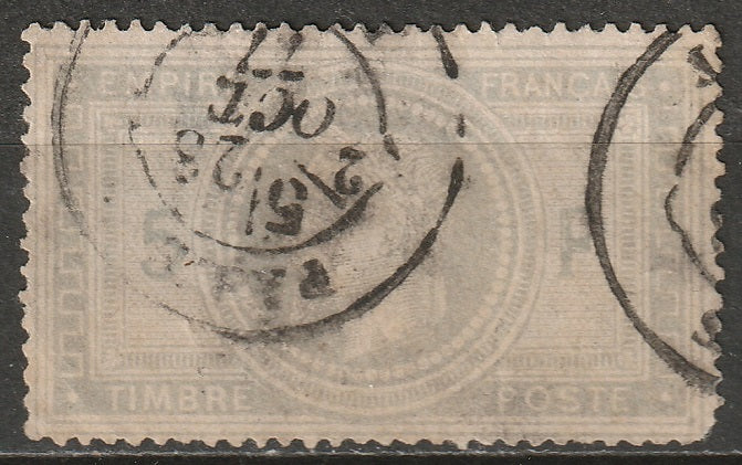 France 1869 Sc 37 used small thins Paris 1877 CDS greyish lilac