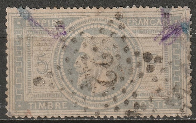 France 1869 Sc 37c used small thins "22" Paris star cancel bluish grey