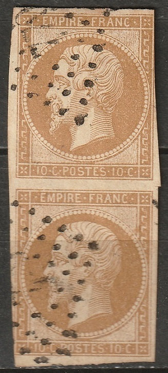 France 1853 Sc 14b pair used "779" (Chateaubriant) cancel type I bistre brown