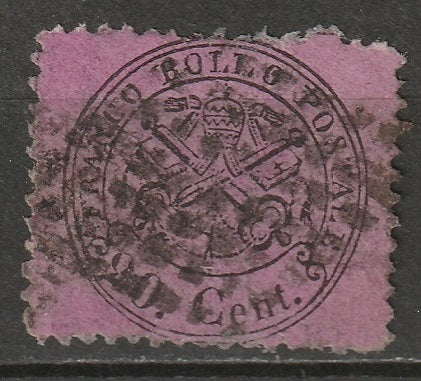 Italy Roman States 1868 Sc 23b used magenta crease