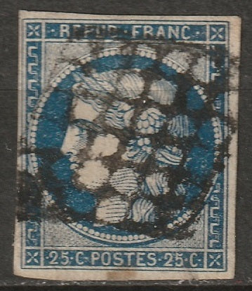 France 1850 Sc 6b used grille cancel small thins