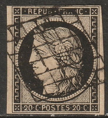 France 1849 Sc 3 used grille cancel