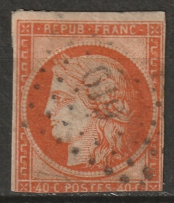 France 1850 Sc 7 used "619" (Carpentras) PC cancel thin/small tear at right