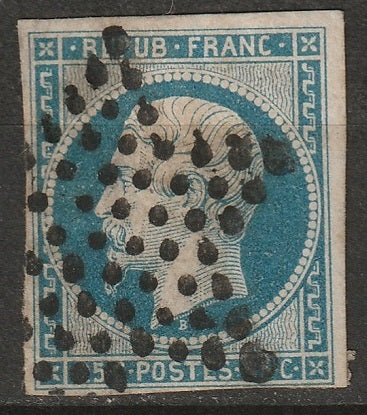 France 1852 Sc 11 used star cancel thin/pinhole