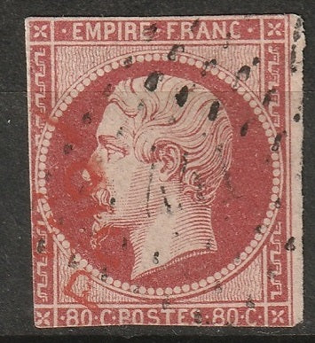 France 1860 Sc 19 used "441" (Bordeaux) PC & paid cancels carmine rose