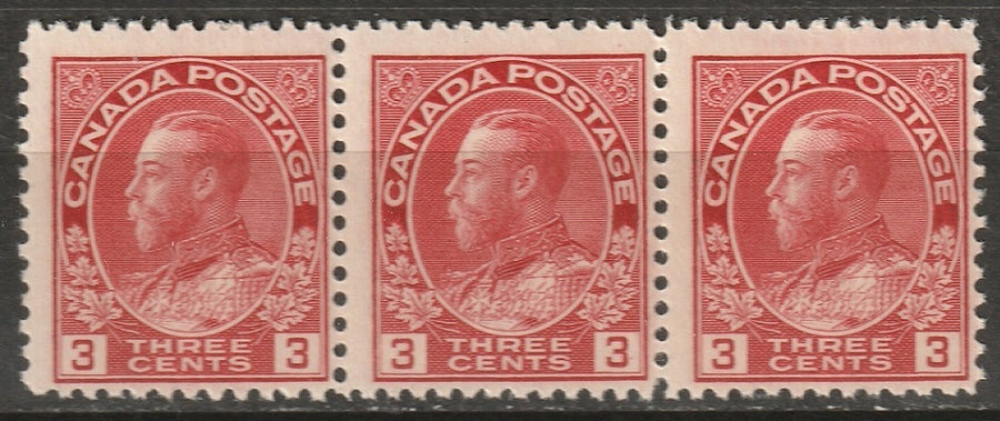 Canada 1923 Sc 109 strip of 3 MNH** die I carmine