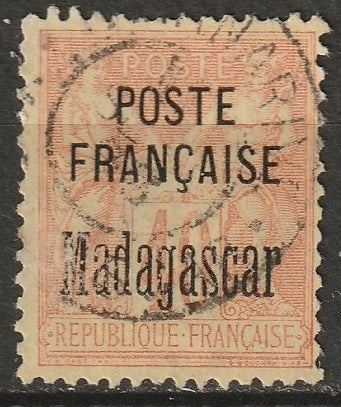 Madagascar 1895 Sc 18 used tiny thin