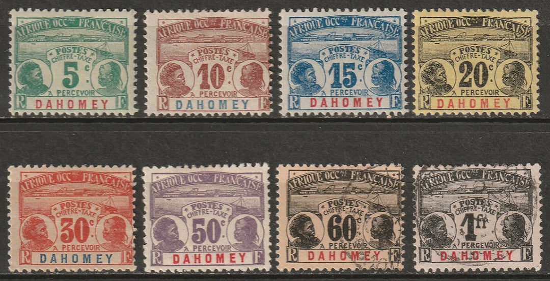 Dahomey 1906 Sc J1-8 postage due set MH*/used some disturbed gum