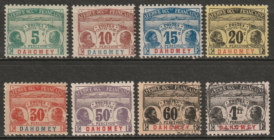 Dahomey 1906 Sc J1-8 postage due set MH*/used some disturbed gum