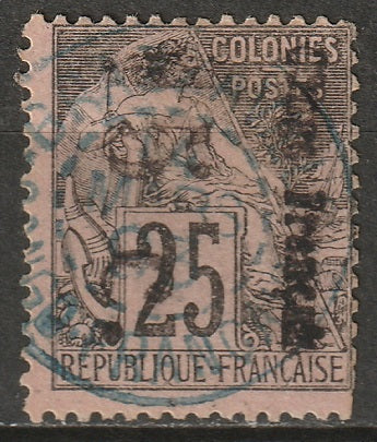 French Congo 1891 Sc 10a Yt 7b used vertical surcharge large "O" blue Libreville CDS