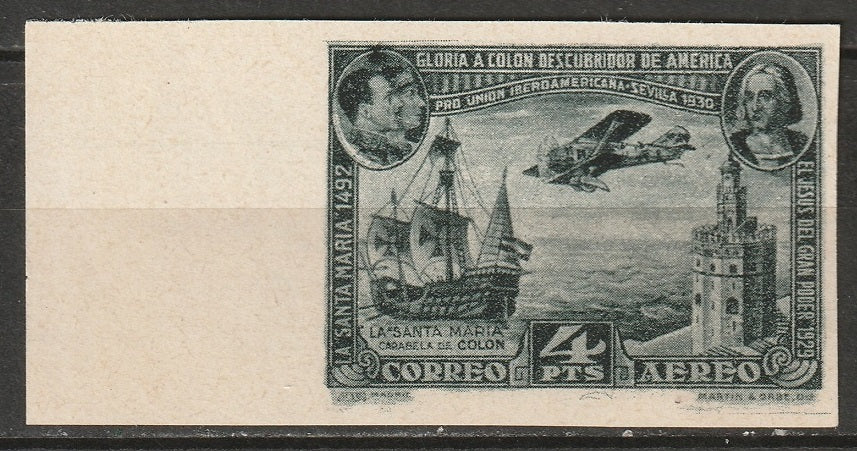 Spain 1930 Sc C57 air post imperf MNH** with margin