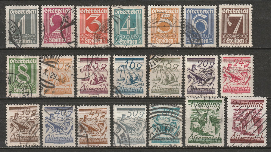 Austria 1925-32 Sc 303-24 Mi 447-67 complete set used