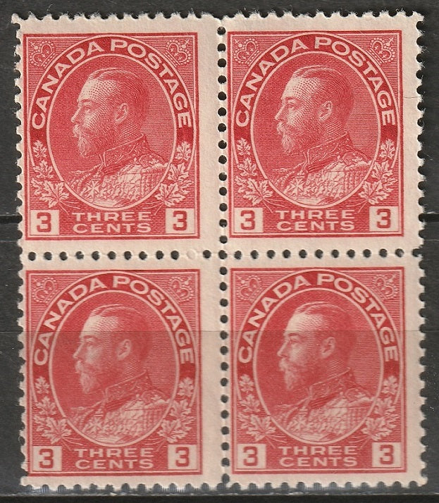 Canada 1923 Sc 109d block MNH** die I rose carmine