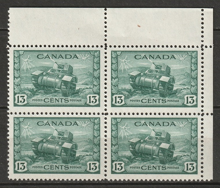 Canada 1942 Sc 258 UR plate block MNH**