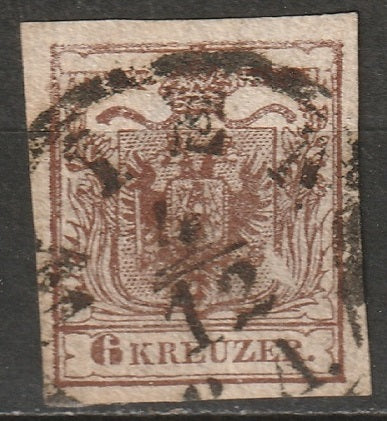 Austria 1850 Sc 4a used ribbed paper (geripptes) with watermark Wien cancel