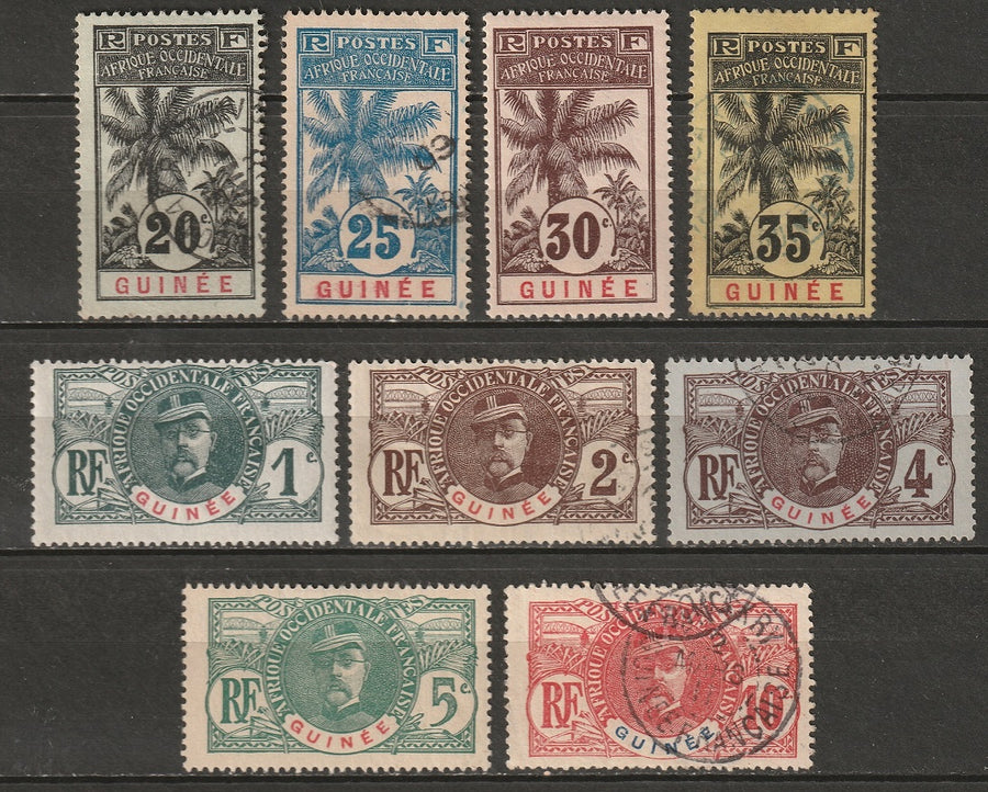 French Guinea 1906 Sc 33-41 partial set MH*/used