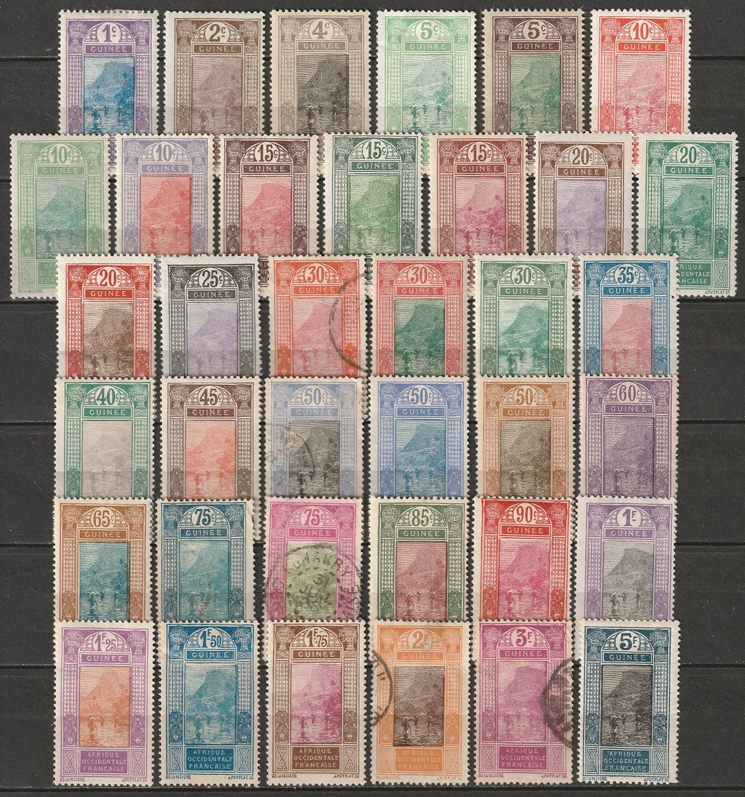 French Guinea 1913-33 Sc 63/104 partial set 37 values MH*/used/MNG(*)