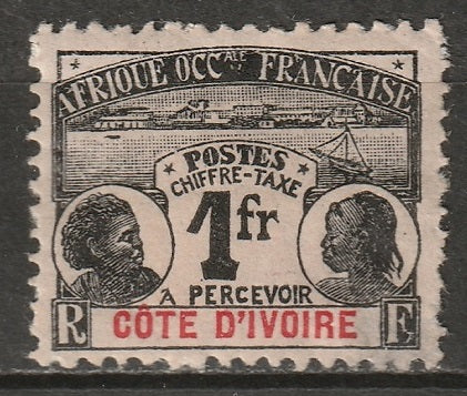 Ivory Coast 1906 Sc J8 postage due MH* disturbed gum/thin