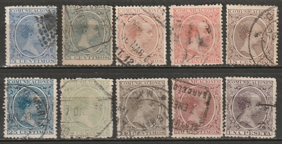 Spain 1889 Sc 257/268 partial set used