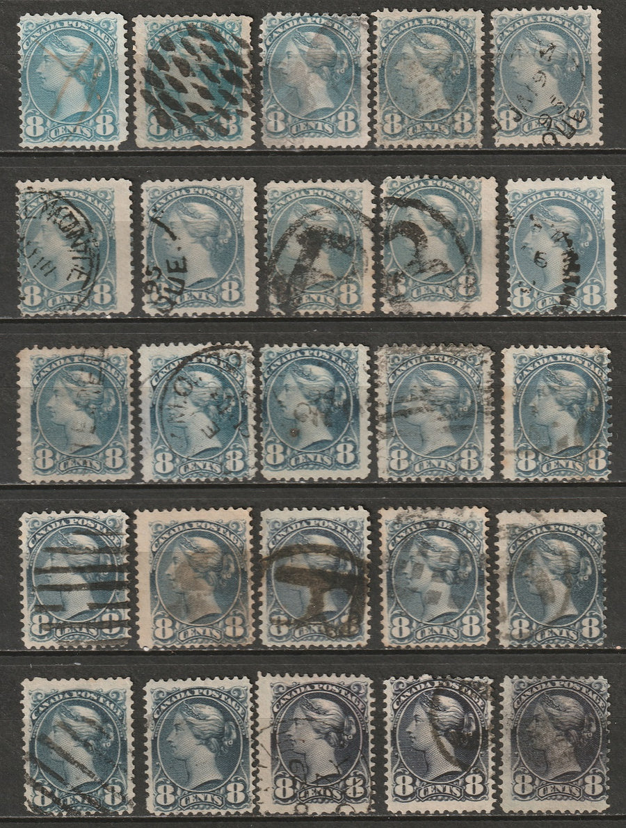 Canada 1893 Sc 44-44c used 25 values shades & cancels selection