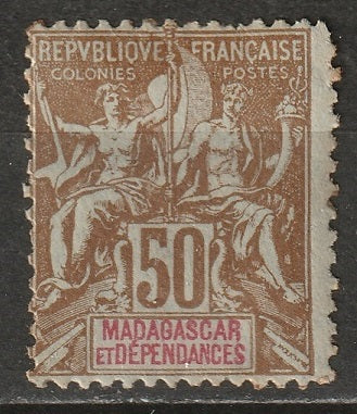 Madagascar 1900 Sc 44 MH* toned gum/perfs