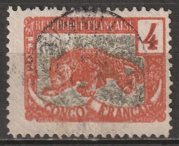 French Congo 1900 Sc 37b used double impression "truncated tusk" (type II)