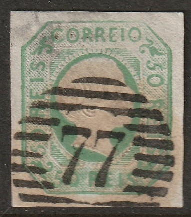 Portugal 1855 Sc 7 used "77" (Coimbra) cancel corner thin