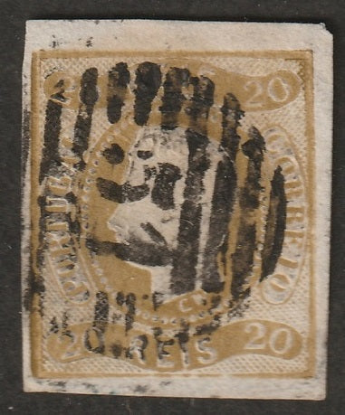 Portugal 1866 Sc 19 used "51" (Funchal) cancel pinhole/tiny thin