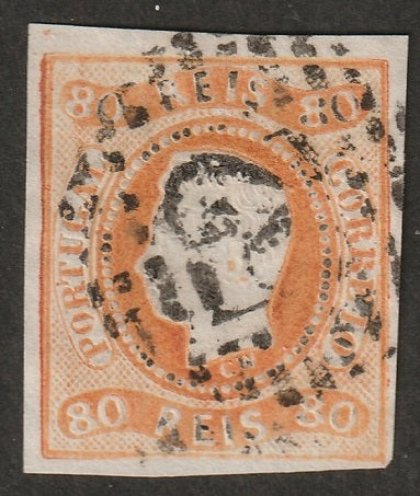 Portugal 1866 Sc 22 used "52" (Porto) cancel