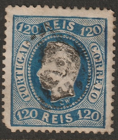 Portugal 1867 Sc 32 used small thins/clipped corner