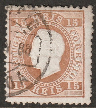 Portugal 1875 Sc 38b used enamel paper small thins/tear at top