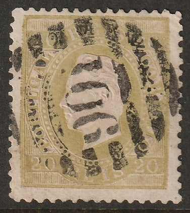 Portugal 1871 Sc 39 used "106" (Villa Real)olive green shade