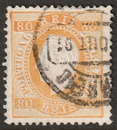 Portugal 1871 Sc 44e used enamel paper yellow orange small thin